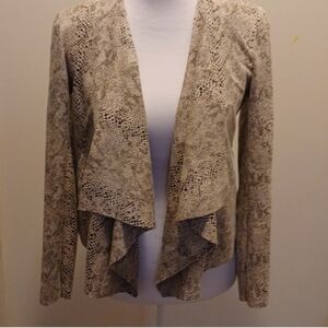 blank NYC open front draped jacket faux leather suede snake print